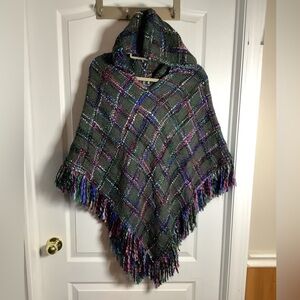 E.C.O. Plaid Hooded Poncho with Fringe